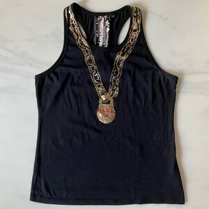L.A.M.B. Gwen Stefani Vintage Black Medallion Tank Top L